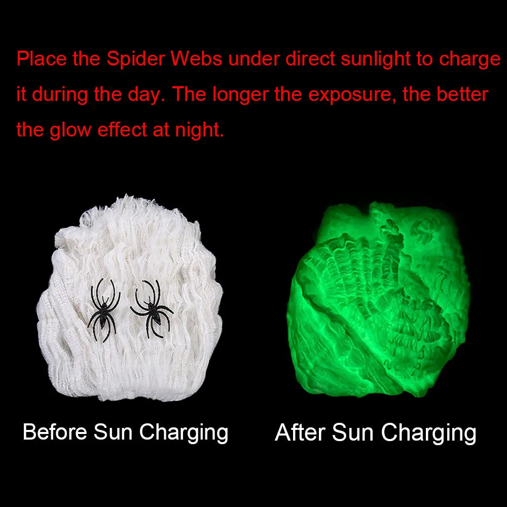 Glow-in-the-Dark Halloween Spider Web – Fluorescent Cobweb with Spiders