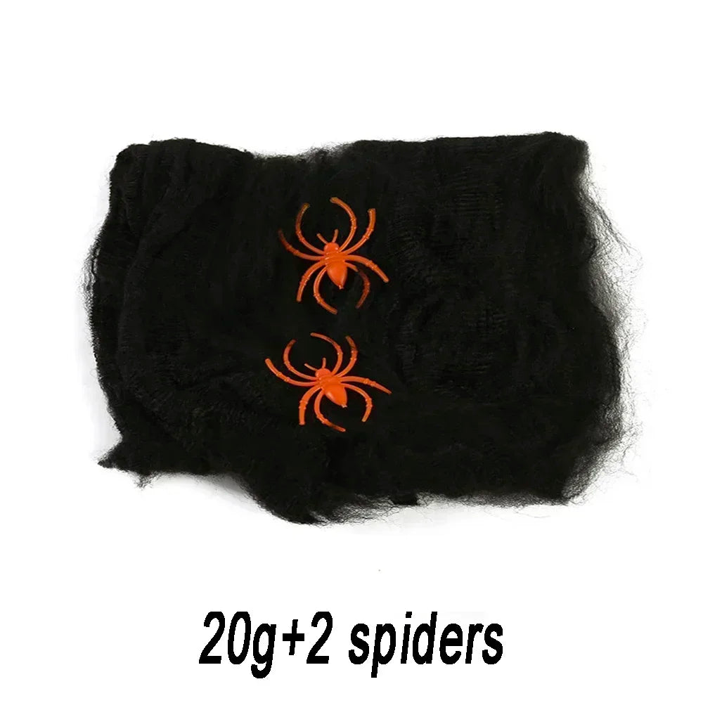 Stretchable Halloween Spider Web with 2 Spiders – Spooky Indoor & Outdoor Decoration