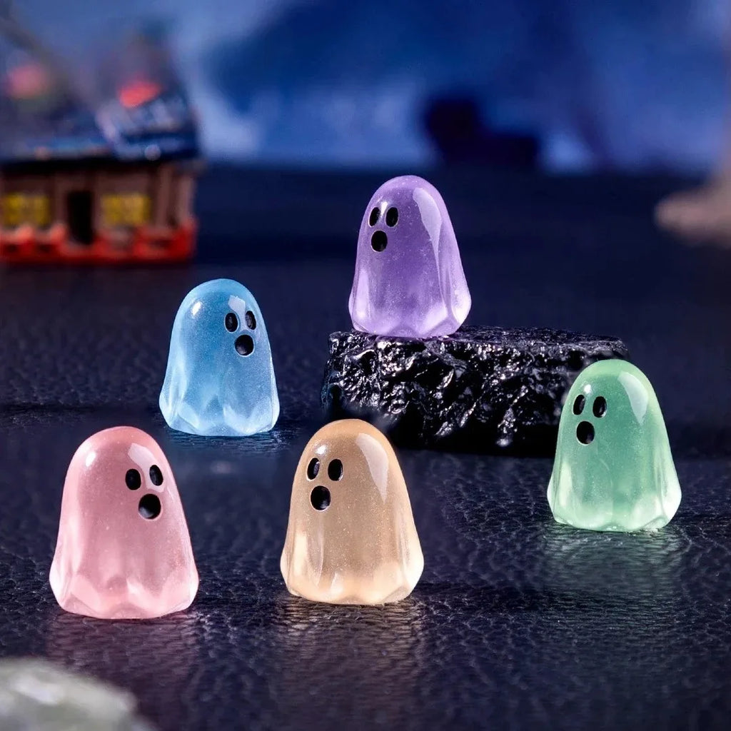 Glow-in-the-Dark Mini Ghost Figures – Halloween Miniature Decor Set