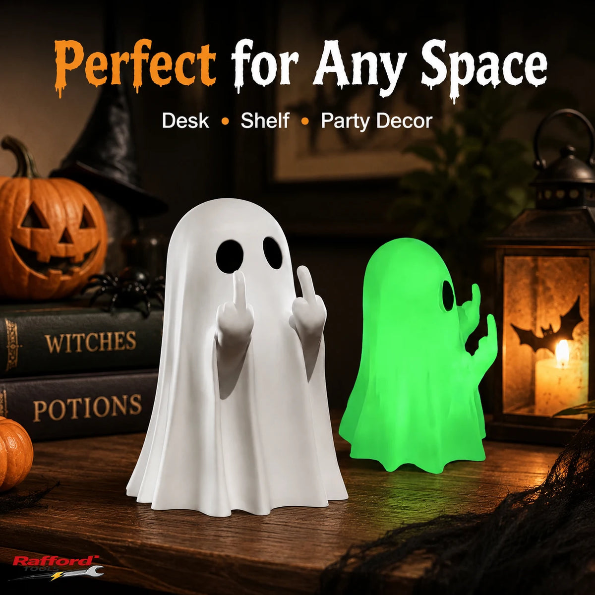 Funny Middle Finger Ghost Figurine – Glow-in-the-Dark Halloween Decor