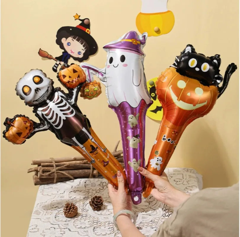 Halloween Handheld Foil Balloon – Pumpkin, Cat & Spooky Character Party Decor
