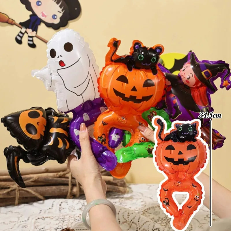 Halloween Handheld Foil Balloon – Pumpkin, Cat & Spooky Character Party Decor