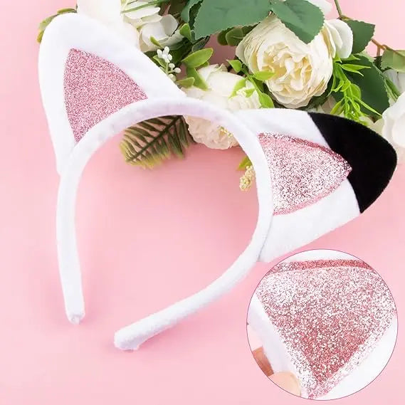 Cute Cat Ear Headband for Girls – Pink Glitter Kitty Costume Hair Accessory