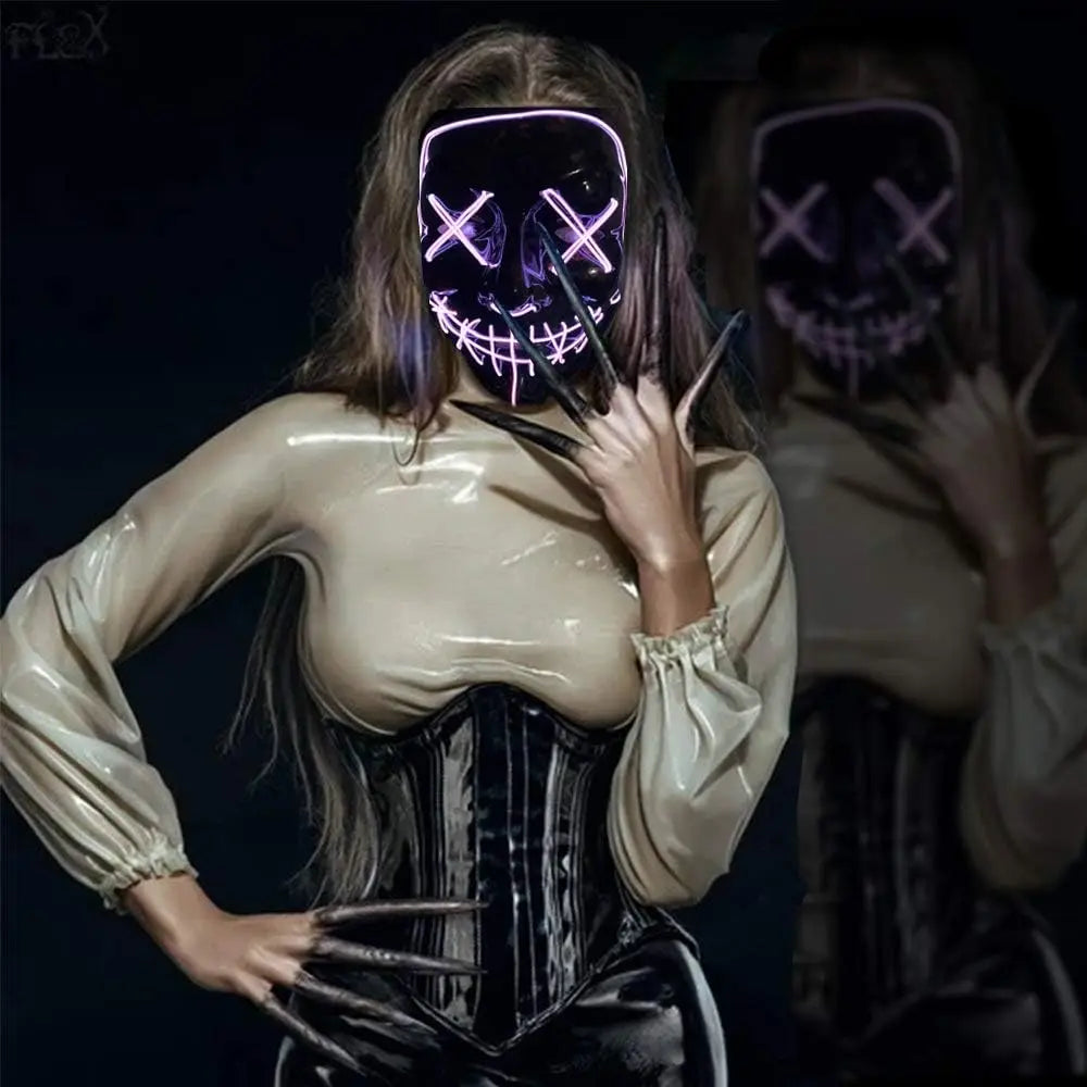 LED Light-Up Halloween Mask – Glowing Purge-Style Mask for Cosplay & Parties