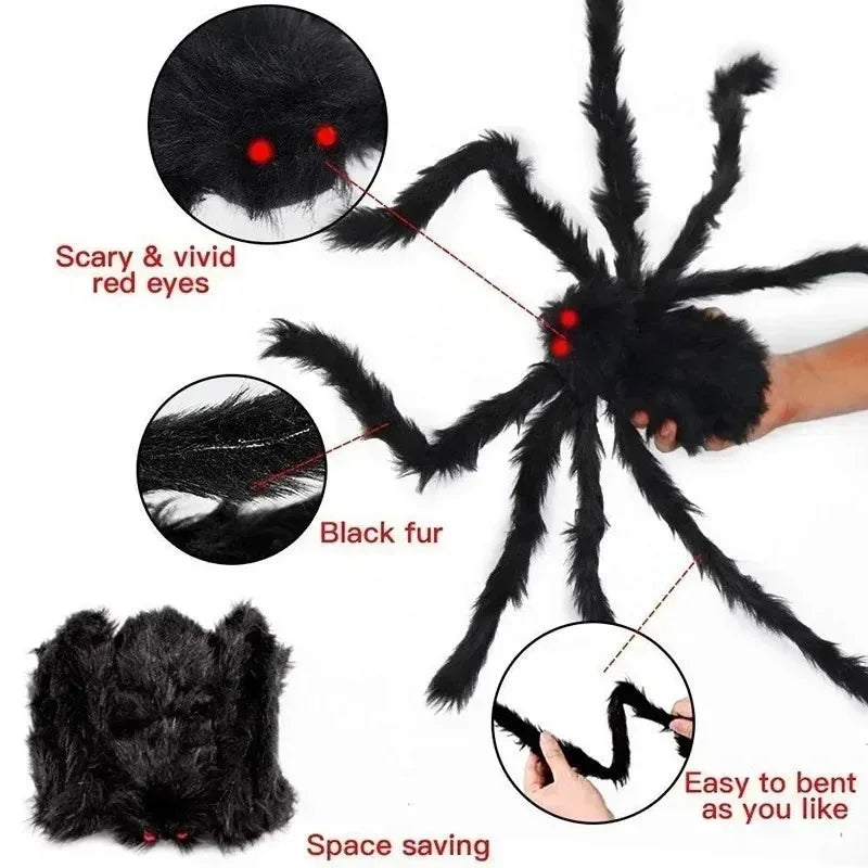 Giant Furry Halloween Spider – Large Black Spider Decoration for Indoor & Outdoor Decor