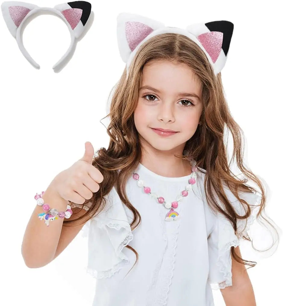 Cute Cat Ear Headband for Girls – Pink Glitter Kitty Costume Hair Accessory