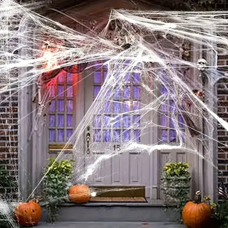 Stretchable Halloween Spider Web with 2 Spiders – Spooky Indoor & Outdoor Decoration