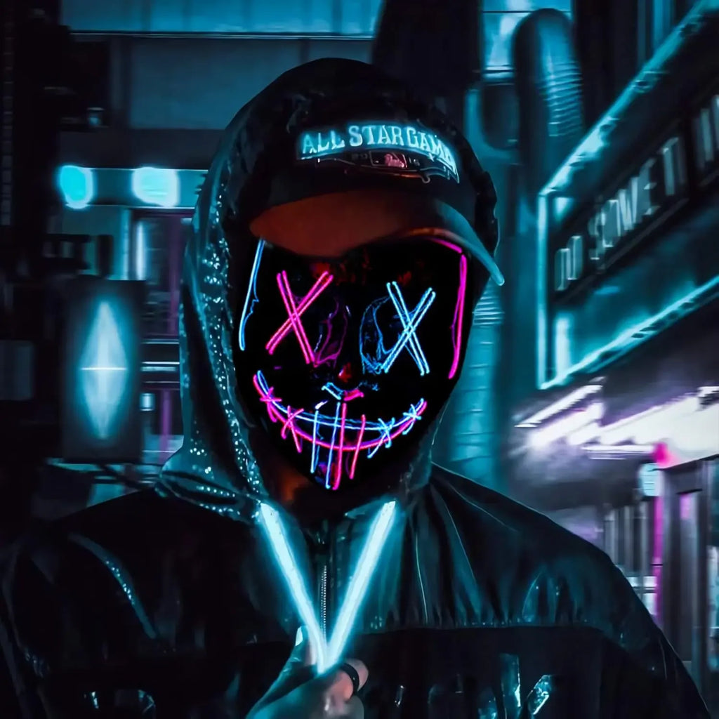 LED Light-Up Halloween Mask – Glowing Purge-Style Mask for Cosplay & Parties
