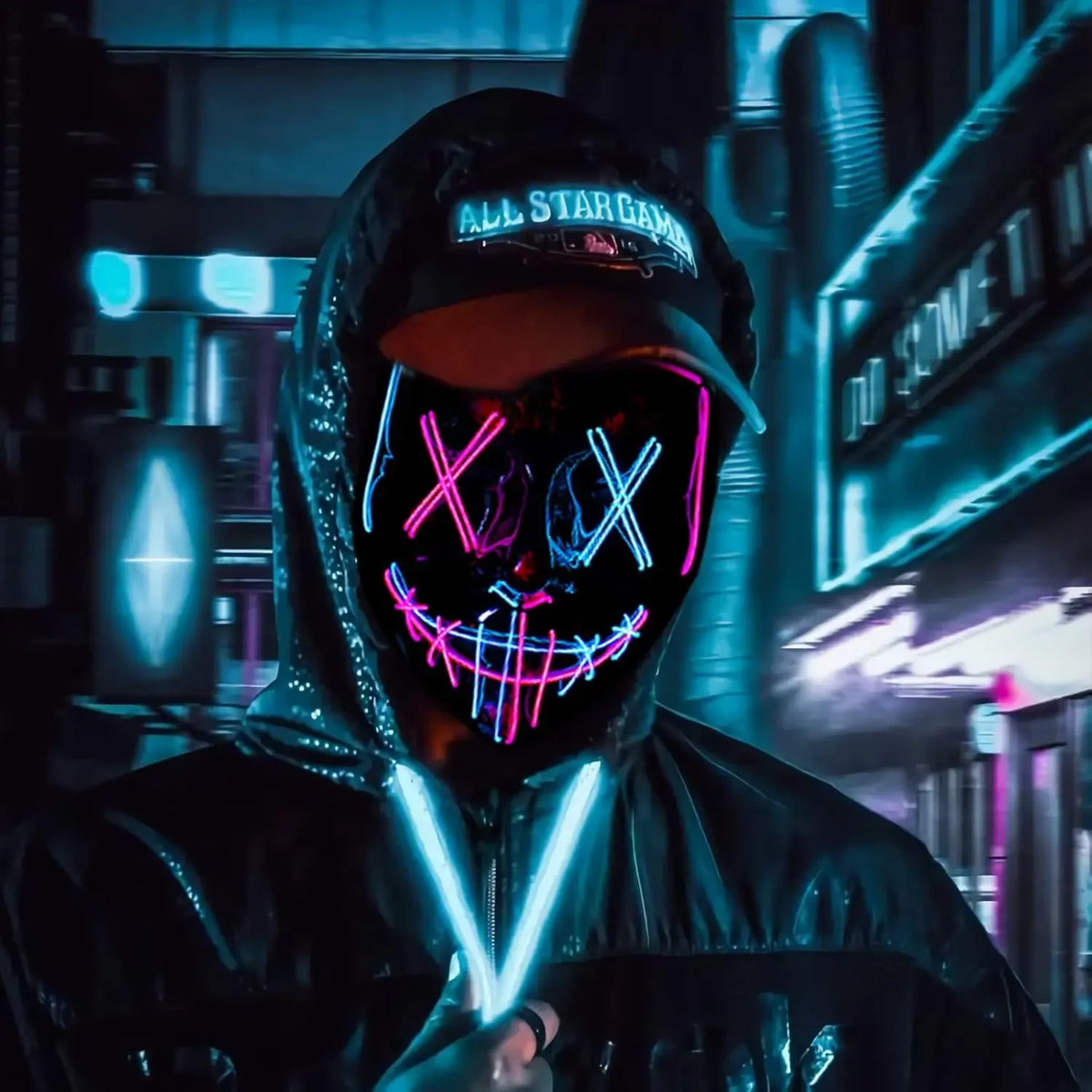 LED Light-Up Halloween Mask – Glowing Purge-Style Mask for Cosplay & Parties