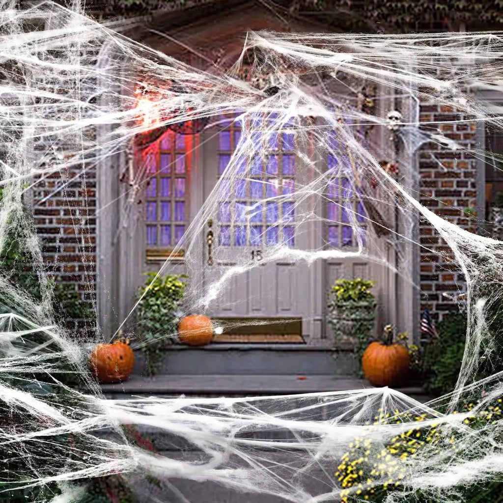 Stretchable Halloween Spider Web with 2 Spiders – Spooky Indoor & Outdoor Decoration