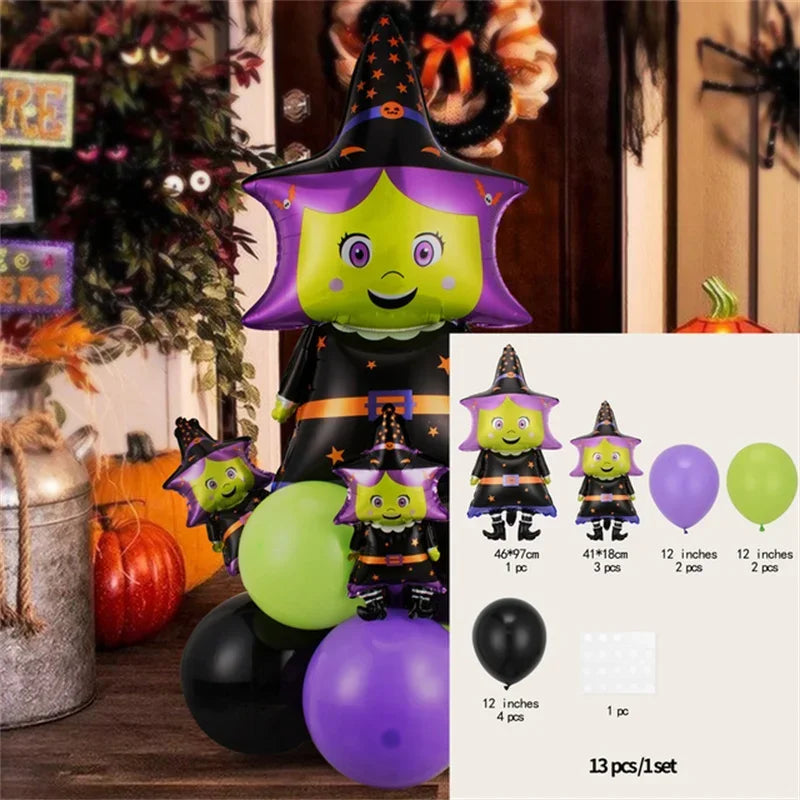 Halloween Balloon Decoration Set – Black & Orange Balloons with Spooky Character Designs