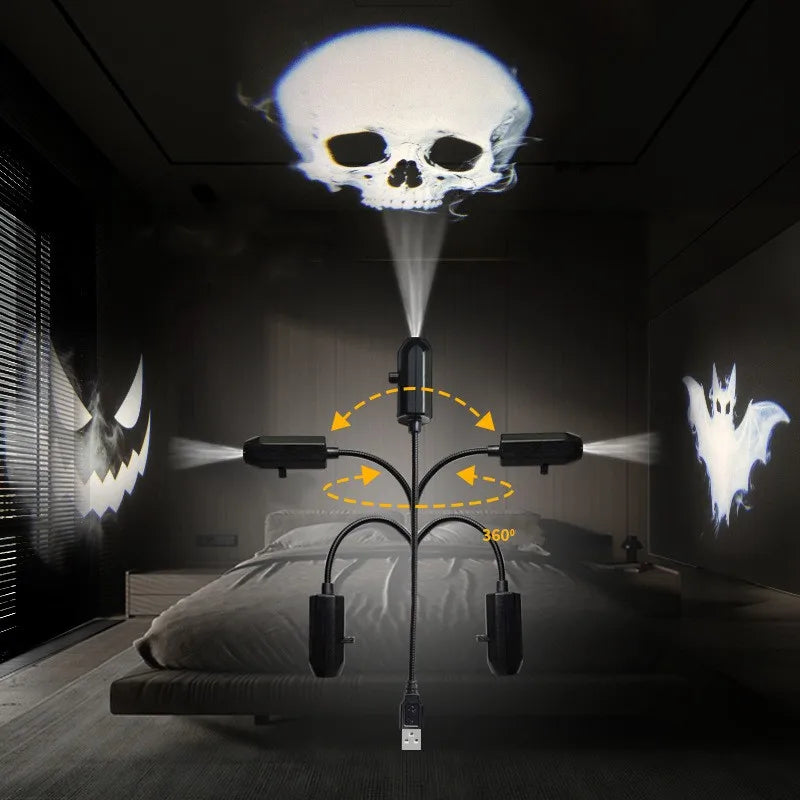 USB Halloween Projector Light – 6-Pattern Skull, Ghost & Bat Projection Lamp