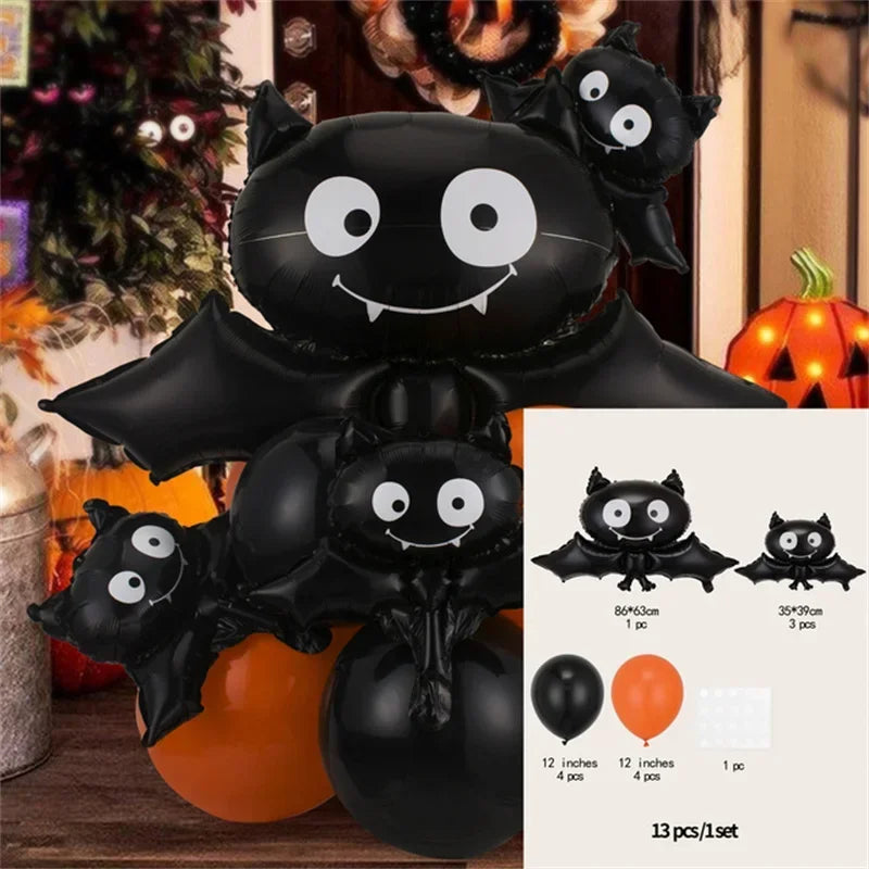 Halloween Balloon Decoration Set – Black & Orange Balloons with Spooky Character Designs