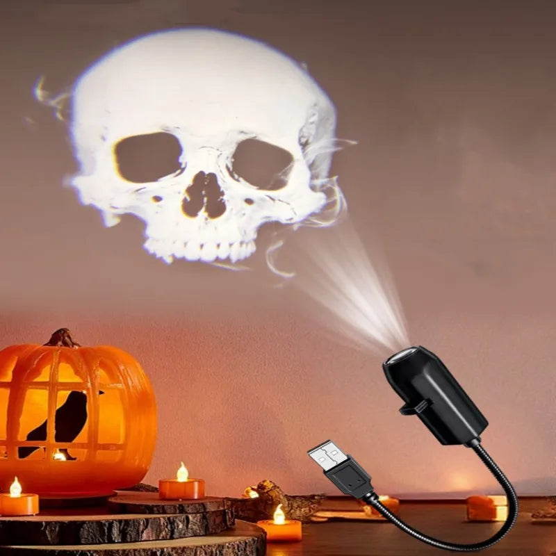 USB Halloween Projector Light – 6-Pattern Skull, Ghost & Bat Projection Lamp