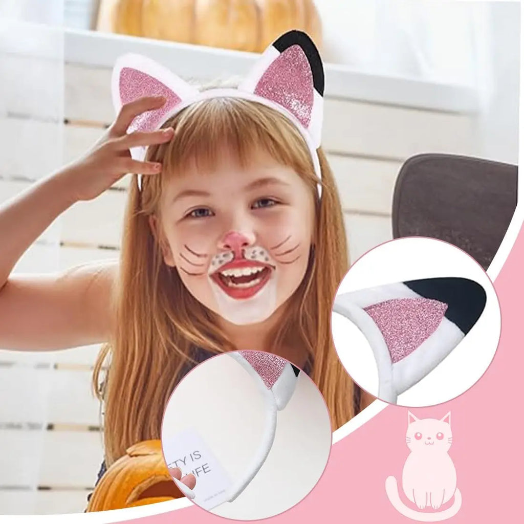 Cute Cat Ear Headband for Girls – Pink Glitter Kitty Costume Hair Accessory