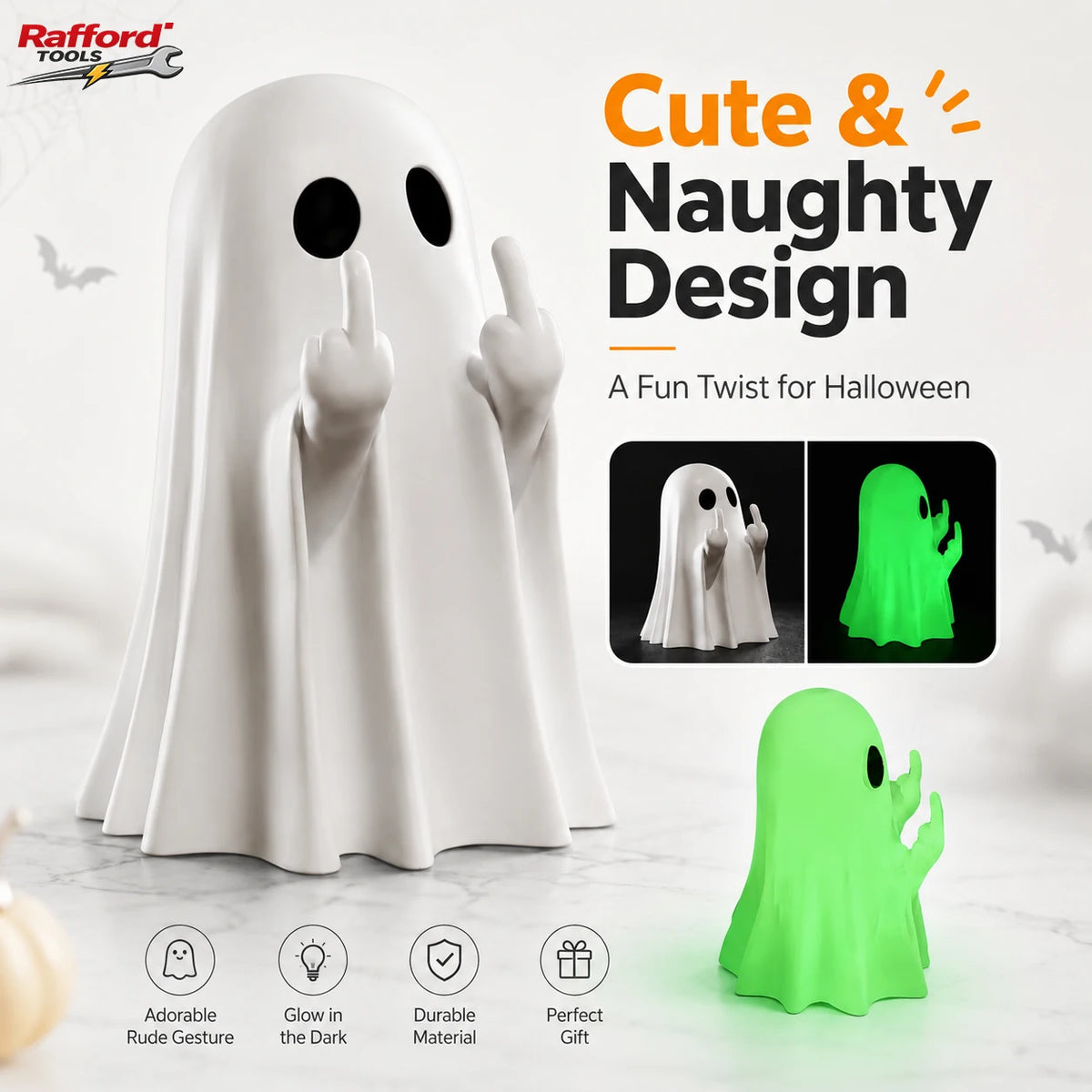 Funny Middle Finger Ghost Figurine – Glow-in-the-Dark Halloween Decor