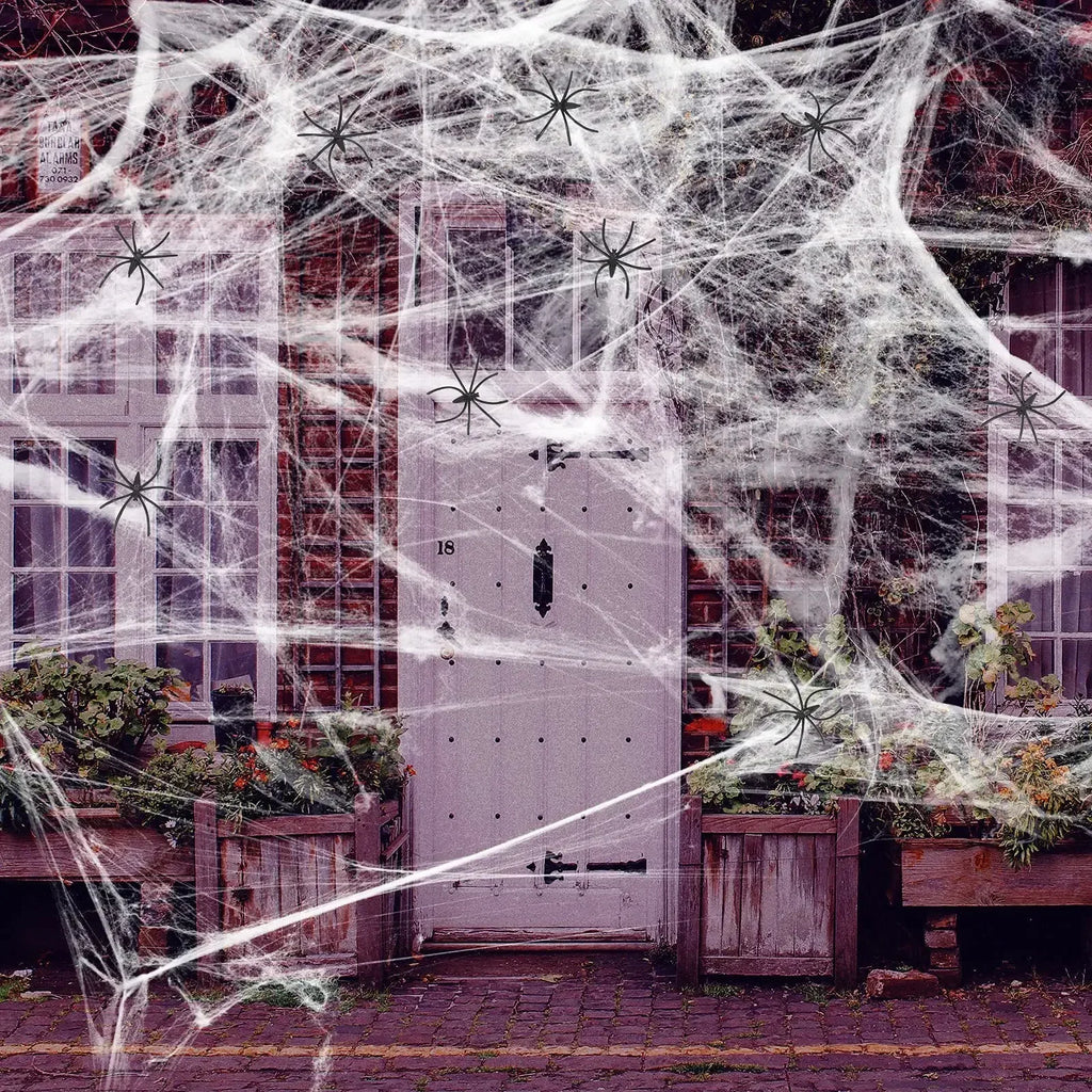 Stretchable Halloween Spider Web with 2 Spiders – Spooky Indoor & Outdoor Decoration