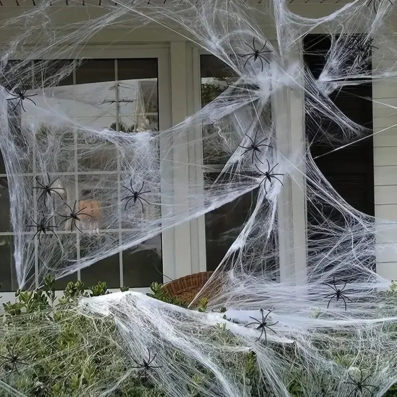 Stretchable Halloween Spider Web with 2 Spiders – Spooky Indoor & Outdoor Decoration