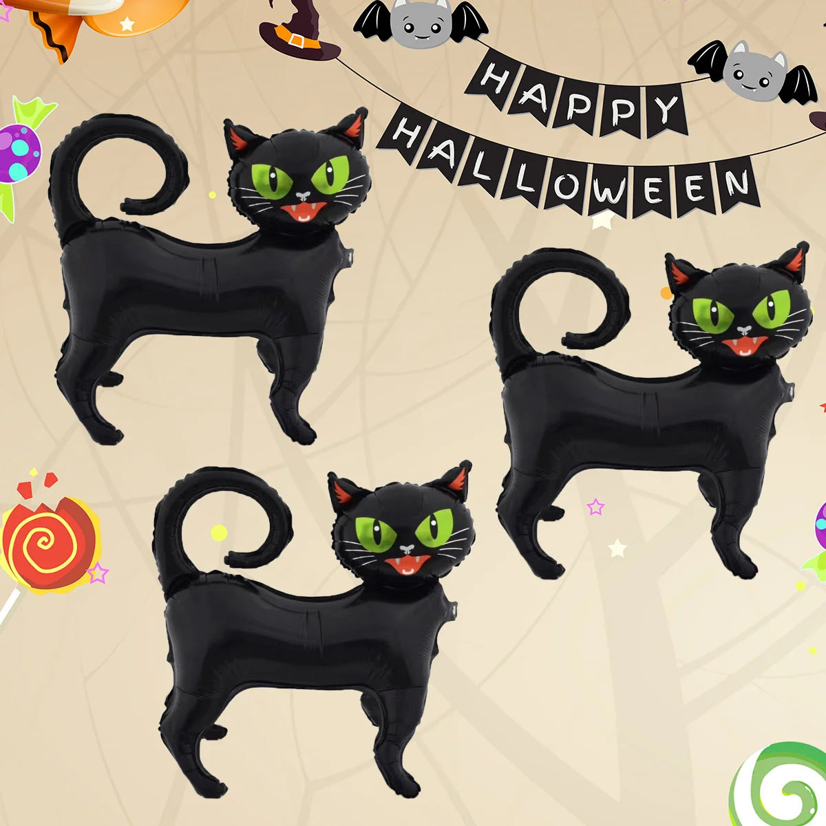 3D Black Cat Foil Balloon – Halloween Party Decoration & Spooky Cat Balloon