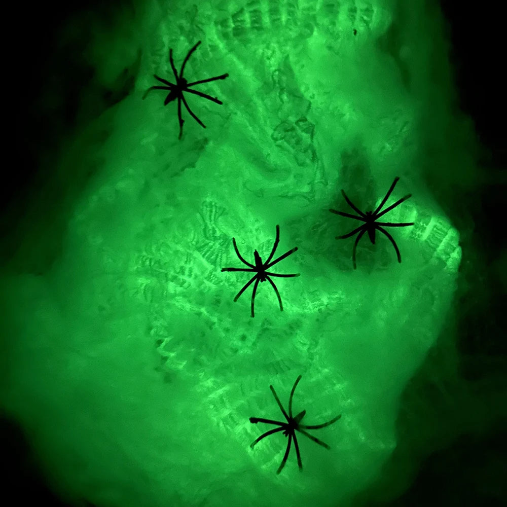 Glow-in-the-Dark Halloween Spider Web – Fluorescent Cobweb with Spiders