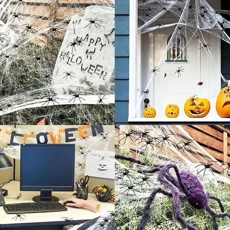 Stretchable Halloween Spider Web with 2 Spiders – Spooky Indoor & Outdoor Decoration