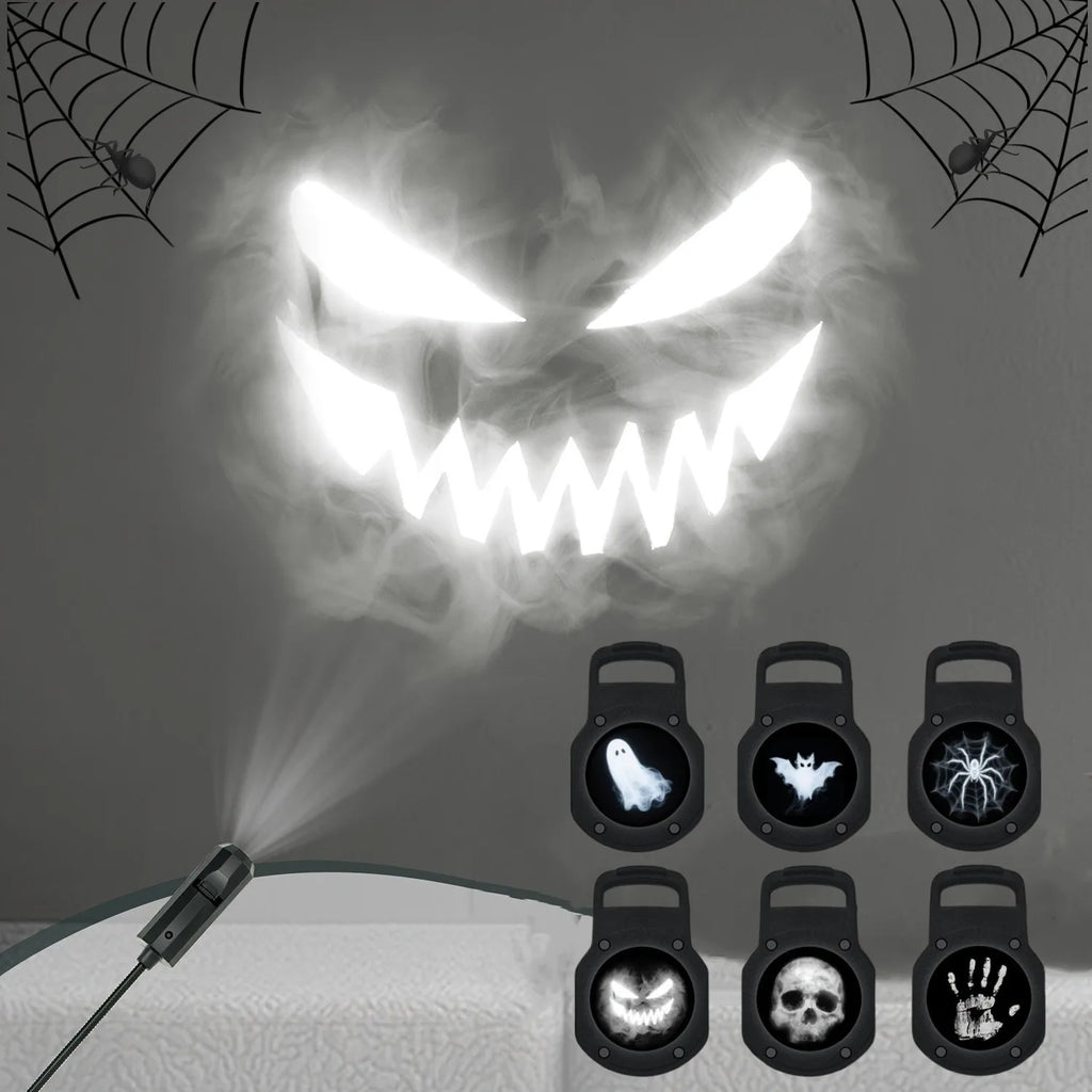 USB Halloween Projector Light – 6-Pattern Skull, Ghost & Bat Projection Lamp