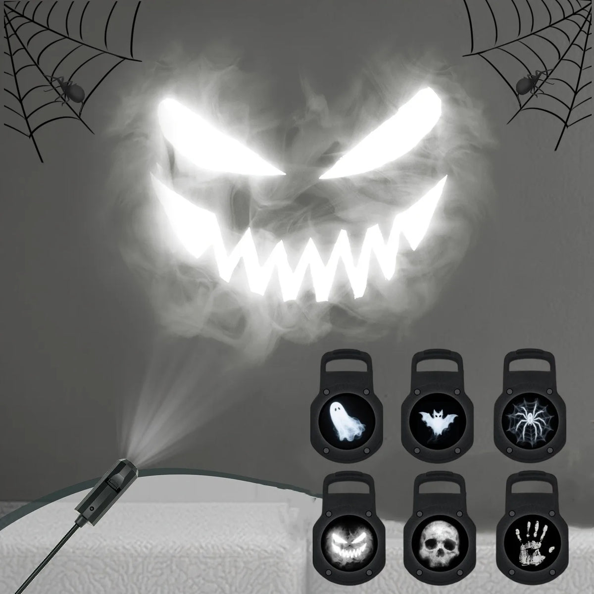 USB Halloween Projector Light – 6-Pattern Skull, Ghost & Bat Projection Lamp