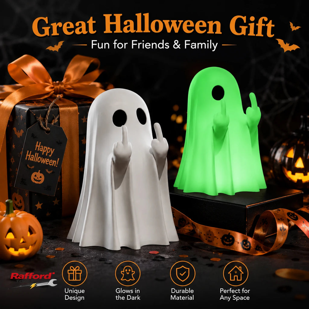 Funny Middle Finger Ghost Figurine – Glow-in-the-Dark Halloween Decor