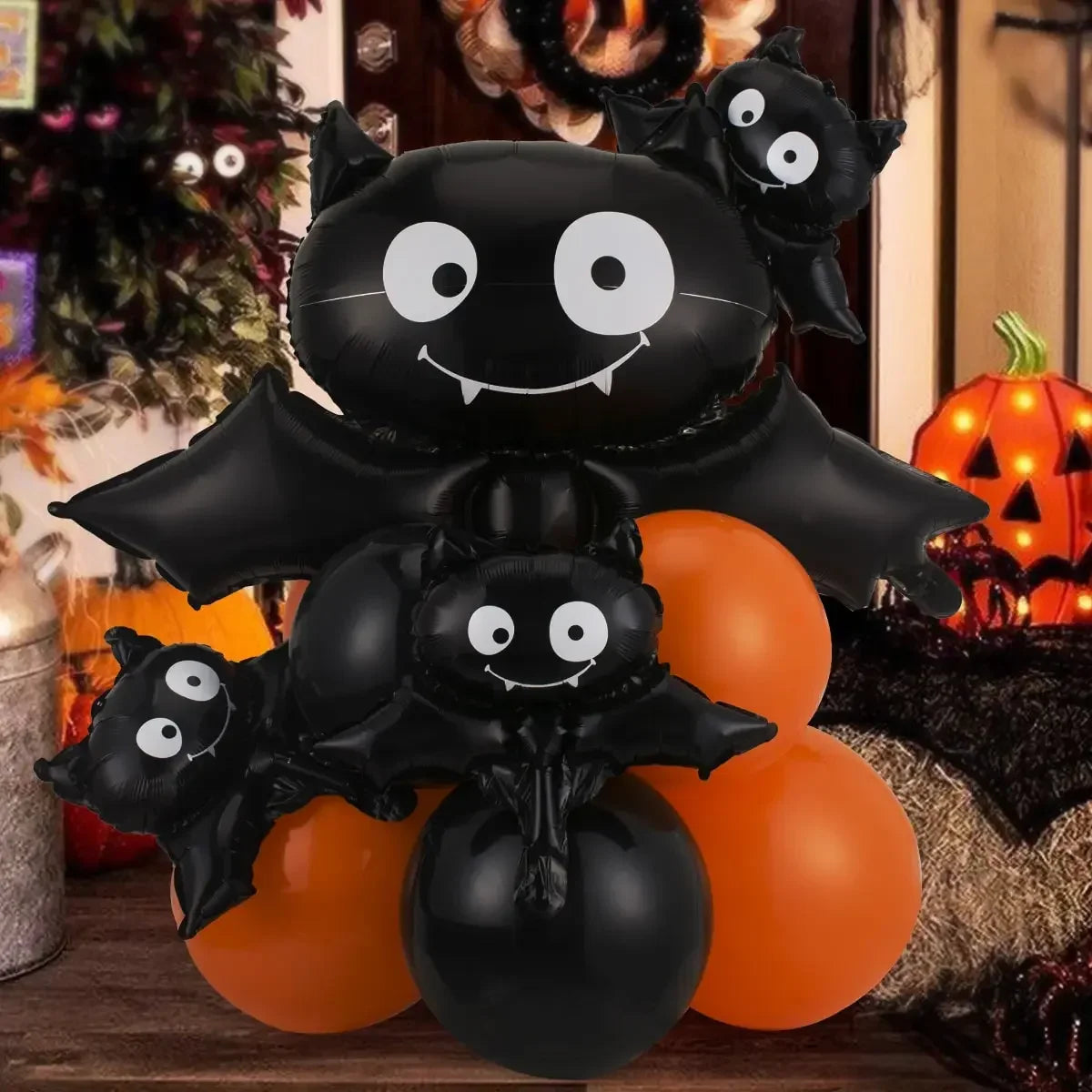 Halloween Balloon Decoration Set – Black & Orange Balloons with Spooky Character Designs